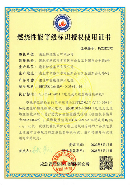 阻燃標志證書BBTRZ